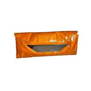 Kenneth Cole Patent Leather Envelope Clutch Orange Metallic Elegant Party Bag